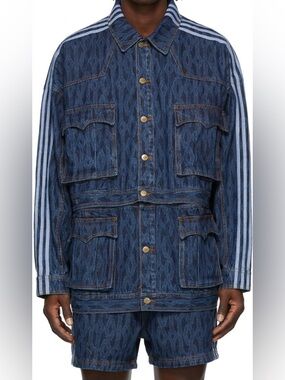 Adidas X IVY PARK Denim Jacket with Light Blue Striped Sleeves